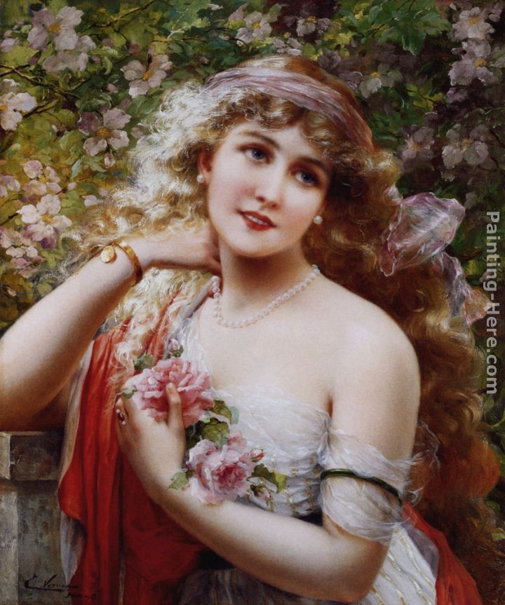 Emile Vernon Young Lady With Roses